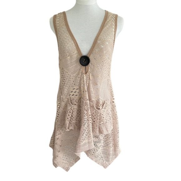 Lily by Firmiana bohemian beige crochet vest with front pockets. Women’s size S - Picture 1 of 11